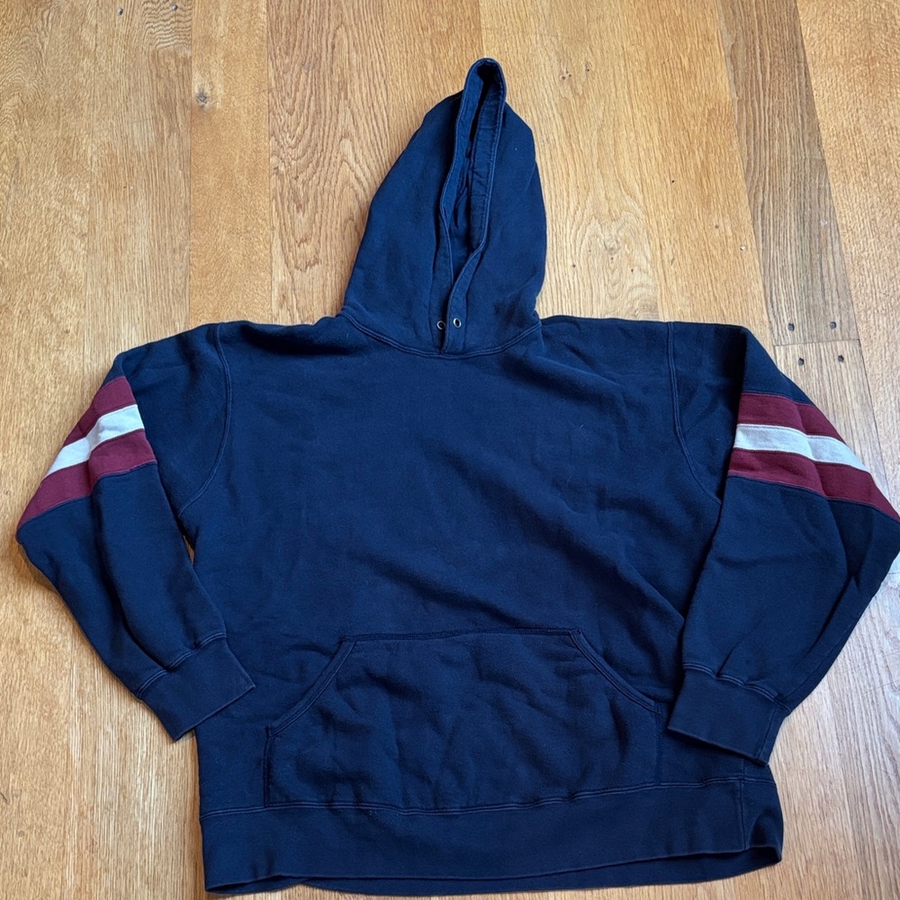 Navy Hoodie with Striped Sleeves, Men’s M